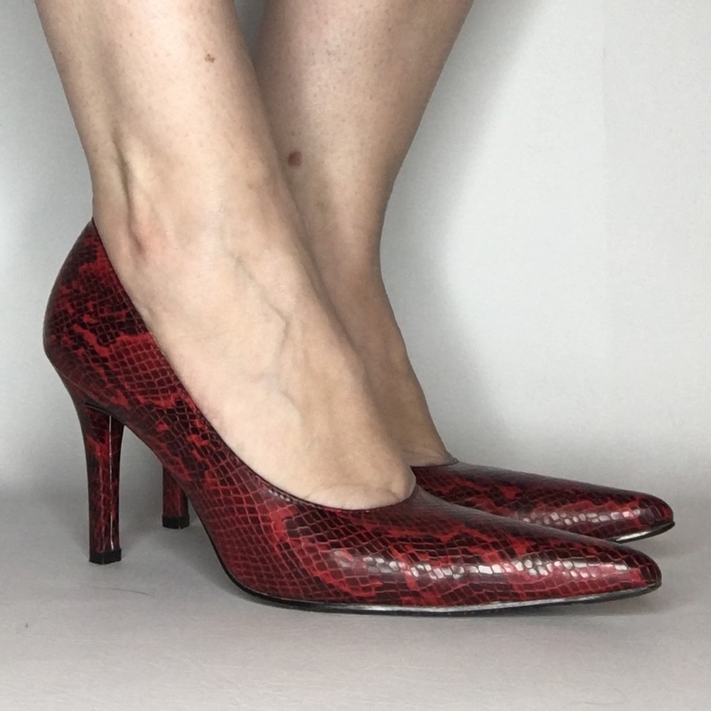 Red and Black Snakeskin Heels